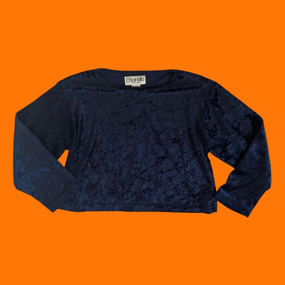 90's vintage navy crushed velvet crop top MEDIUM